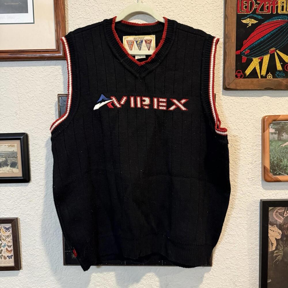 Vintage Avirex Varsity Red Sweater V-Neck Vest Made In Korea Cloth Tag XXL‎ 2XL